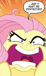 Size: 303x500 | Tagged: safe, idw, official comic, fluttershy, g4, spoiler:comic, comic, faic, female, flutterrage, rage, solo