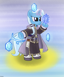 Size: 1231x1483 | Tagged: safe, artist:theculturewarrior, trixie, pony, g4, bipedal, female, fire emblem, fire emblem: the blazing blade, magic, parody, pent, solo