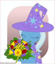 Size: 1275x1485 | Tagged: safe, artist:botchan-mlp, trixie, pony, unicorn, g4, bouquet, female, flower, mare, solo