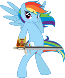 Size: 822x973 | Tagged: artist needed, source needed, safe, rainbow dash, g4, crossover, simple background, sonic and the black knight, sonic the hedgehog, sonic the hedgehog (series), transparent background, weapon