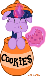 Size: 3533x5757 | Tagged: safe, artist:filpapersoul, twilight sparkle, g4, cookie, cookie jar, cookie jar pony, cute, eating, floppy ears, food, magic, puffy cheeks, simple background, transparent background, twiabetes, vector