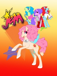Size: 2700x3600 | Tagged: safe, artist:kittynpink, aja leith, guitar, jem, jem and the holograms, kimber benton, ponified, shana elmsford