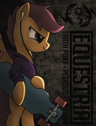 Size: 1834x2400 | Tagged: safe, artist:dyani-yahto, scootaloo, pony, g4, bipedal, bottomless, clothes, earbuds, female, filly, hoodie, longboard, profile, skateboard, solo