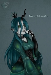 Size: 2700x4000 | Tagged: safe, artist:ozzy-desu, queen chrysalis, changeling, changeling queen, g4, crown, female, humanized, jewelry, regalia