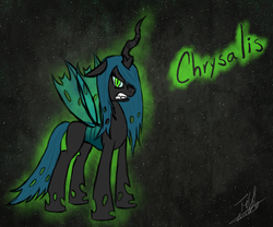 Size: 900x750 | Tagged: safe, artist:tomazii7, queen chrysalis, changeling, changeling queen, g4, female, green eyes, slit pupils, transparent wings, wings
