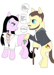 Size: 761x1049 | Tagged: artist needed, safe, pony, cane, gregory house, house m.d., lisa cuddy, ponified, spanish, translated in the comments