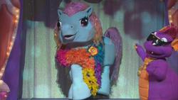 Size: 853x480 | Tagged: safe, master kenbroath gilspotten heathspike, rainbow dash (g3), g3, my little pony live, my little pony live: the world's biggest tea party, disco, hip hop, quadsuit, sunglasses