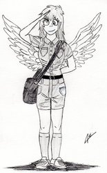 Size: 704x1135 | Tagged: safe, artist:legaffeur, derpy hooves, human, g4, bag, humanized, mailbag, mailmare, mailpony, traditional art, winged humanization