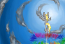 Size: 1024x686 | Tagged: safe, artist:thecheeseburger, derpy hooves, pegasus, pony, g4, female, flying, mare, solo, sonic rainboom
