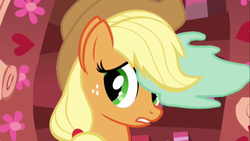 Size: 1366x768 | Tagged: safe, screencap, applejack, g4, look before you sleep, animation error, female, golden oaks library, mud mask, solo