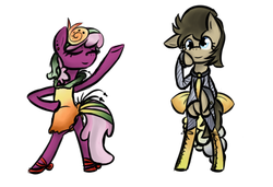 Size: 641x439 | Tagged: safe, artist:lilliesinthegarden, cheerilee, derpy hooves, doctor whooves, time turner, earth pony, pegasus, snail, semi-anthro, g4, bipedal, boots, bow, cheeribetes, clothes, cute, dress, eyes closed, floppy ears, hat, headband, necktie, nurse turner, shoes, smiling, snail fashion, suit
