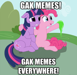 Size: 600x591 | Tagged: safe, artist:feralpup, pinkie pie, twilight sparkle, g4, floppy ears, gak, hug, x x everywhere