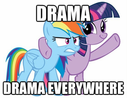 Size: 556x431 | Tagged: safe, rainbow dash, twilight sparkle, g4, drama, image macro, twiface, x x everywhere