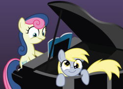Size: 4258x3091 | Tagged: safe, artist:tim015, bon bon, derpy hooves, sweetie drops, pegasus, pony, g4, cute, female, mare, musical instrument, piano