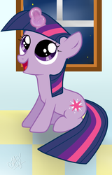 Size: 385x600 | Tagged: safe, artist:ogniva, twilight sparkle, g4, filly, magic, sitting