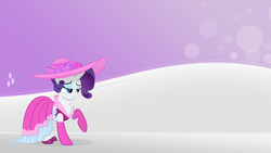 Size: 1920x1080 | Tagged: safe, artist:phantombadger, rarity, pony, unicorn, g4, clothes, cutie mark, dress, eyeshadow, female, grin, hat, lidded eyes, makeup, mare, raised hoof, smiling, solo, vector, wallpaper