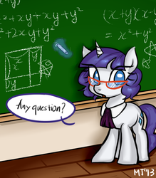 Size: 632x720 | Tagged: safe, artist:kimgoma, rarity, g4, alternate hairstyle, glasses, math, teacher