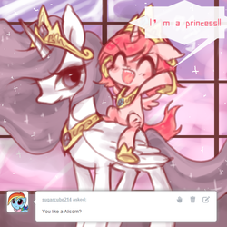 Size: 500x500 | Tagged: safe, artist:ask-pinkamena-kor, pinkie pie, princess celestia, princess molestia, g4, pinkiecorn, xk-class end-of-the-world scenario