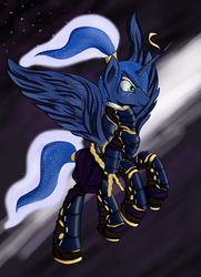 Size: 2247x3099 | Tagged: dead source, safe, artist:steptrool, princess luna, g4, alternate hairstyle, armor, female, ponytail, samurai, solo