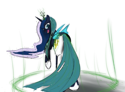 Size: 1200x886 | Tagged: safe, artist:spacehunt, princess celestia, princess luna, queen chrysalis, g4, butt, character to character, mid-transformation, sunbutt, transformation