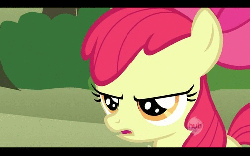 Size: 504x315 | Tagged: safe, screencap, apple bloom, earth pony, pony, g4, season 2, the super speedy cider squeezy 6000, animated, apple bloom's bow, bow, female, filly, foal, frown, golden eyes, hair blowing, hair bow, hub logo, hubble, red hair, red mane, red tail, solo, tail, the hub, yellow body, yellow coat, yellow fur, yellow pony