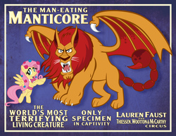 Size: 10000x7725 | Tagged: safe, artist:tygerbug, fluttershy, manny roar, manticore, g4, absurd resolution, monster, poster