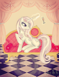 Size: 768x990 | Tagged: artist needed, safe, fleur-de-lis, g4, background pony, couch, female, glass, magic, solo