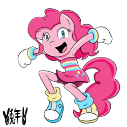 Size: 3000x3000 | Tagged: dead source, safe, artist:usagifriday, pinkie pie, earth pony, anthro, plantigrade anthro, g4, high res, signed, simple background, sonic the hedgehog (series), sonicified, style emulation, transparent background