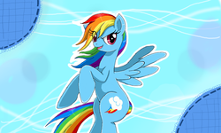 Size: 854x512 | Tagged: safe, artist:evomanaphy, rainbow dash, g4, flying, looking at you