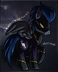 Size: 751x927 | Tagged: safe, artist:velexane, descent, pegasus, pony, g4, clothes, costume, male, shadowbolts, shadowbolts costume, solo, stallion