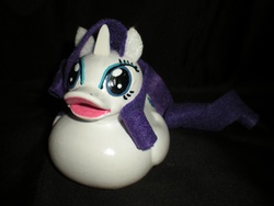 Size: 3264x2448 | Tagged: safe, artist:oriana-x-myst, rarity, duck, g4, customized toy, duckface, literal, literal duck face, rubber duck, solo