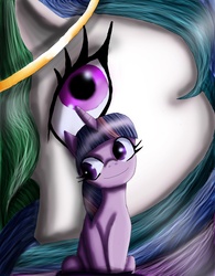 Size: 2258x2888 | Tagged: safe, artist:ravenfire74, princess celestia, twilight sparkle, g4, duo, filly