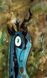 Size: 400x656 | Tagged: safe, artist:00blackberry00, queen chrysalis, butterfly, changeling, changeling queen, g4, crown, female, jewelry, regalia, solo, traditional art