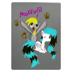 Size: 612x612 | Tagged: safe, artist:just-s0mepony, derpy hooves, oc, pegasus, pony, g4, happy, muffin