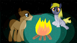 Size: 800x450 | Tagged: safe, artist:matipl1, derpy hooves, doctor whooves, time turner, pegasus, pony, g4, blank flank, bonfire, female, fire, mare