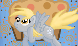 Size: 854x512 | Tagged: safe, artist:0mn0mn0m2, derpy hooves, pegasus, pony, g4, female, mare, muffin, solo