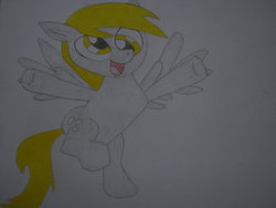 Size: 1032x774 | Tagged: safe, artist:uniqueskd, derpy hooves, pegasus, pony, g4, female, happy, mare, solo, traditional art