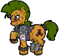 Size: 531x500 | Tagged: safe, artist:demien, oc, oc only, oc:wez, earth pony, pony, fallout equestria, fallout equestria: transient, clothes, earth pony oc, fanfic art, female, mare, mohawk, piercing, scar, simple background, solo, transparent background