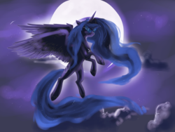 Size: 1600x1200 | Tagged: dead source, safe, artist:bi-polaroid, princess luna, alicorn, pony, g4, female, kamina sunglasses, mare, moon, solo, sunglasses