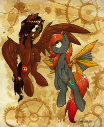 Size: 2144x2629 | Tagged: safe, artist:moonlightfl, oc, oc only, pegasus, pony, coffee, steampunk, traditional art