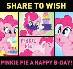 Size: 600x563 | Tagged: safe, pinkie pie, g4, birthday, cake, cupcake, facebook, happy birthday, mouth hold, the hub