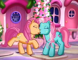 Size: 417x323 | Tagged: safe, screencap, minty, sparkleworks, earth pony, pony, g3, positively pink, duo, eyes closed, female, mare, out of context, shipping fuel