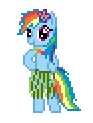 Size: 93x123 | Tagged: safe, artist:robokitty, rainbow dash, pegasus, pony, animated, bipedal, clothes, dancing, female, flower, flower in hair, grass skirt, hawaiian flower in hair, hula, huladash, lei, mare, pixel art, simple background, singing in the comments, skirt, solo, song in the comments, sprite, transparent background