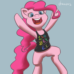 Size: 1100x1100 | Tagged: safe, artist:draneas, pinkie pie, earth pony, pony, g4, 30 minute art challenge, armpits, bipedal, bottomless, clothes, female, solo, tank top