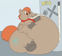 Size: 1280x1153 | Tagged: safe, artist:nemo, oc, oc only, oc:winterlight, pegasus, pony, fat, food, inflation, liquid, male, milk, milk inflation, morbidly obese, obese, stallion, weight gain