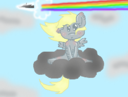 Size: 450x340 | Tagged: safe, artist:unicornicopian, derpy hooves, pegasus, pony, g4, cloud, cloudy, female, mare, rainbow