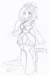 Size: 457x715 | Tagged: safe, artist:evangle, fluttershy, anthro, g4, 30 minute art challenge, clothes, dress, female, monochrome, solo