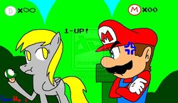 Size: 1024x592 | Tagged: safe, artist:edwinshy, derpy hooves, pegasus, pony, g4, angry, crossover, female, male, mare, mario, ms paint, mushroom, nintendo, super mario bros., upset, video game