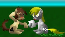 Size: 1191x670 | Tagged: safe, artist:primalmoron, derpy hooves, oc, earth pony, pony, g4, blushing, paper