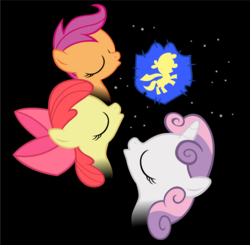 Size: 1041x1021 | Tagged: safe, artist:ocarina0ftimelord, apple bloom, scootaloo, sweetie belle, g4, cutie mark crusaders, parody, three wolf moon
